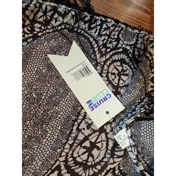 Cruise Club Black and White Fringe Kimono Wrap Cover Up FT10020 One Size NWT - Picture 7 of 7